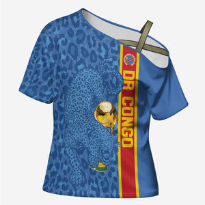 DR Congo Football Custom Cross Shoulder Shirt Come On Leopards Blue Color