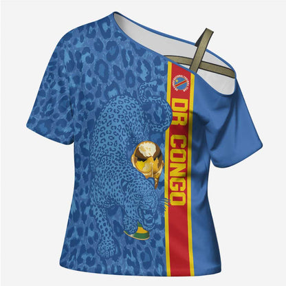 DR Congo Football Custom Cross Shoulder Shirt Come On Leopards Blue Color