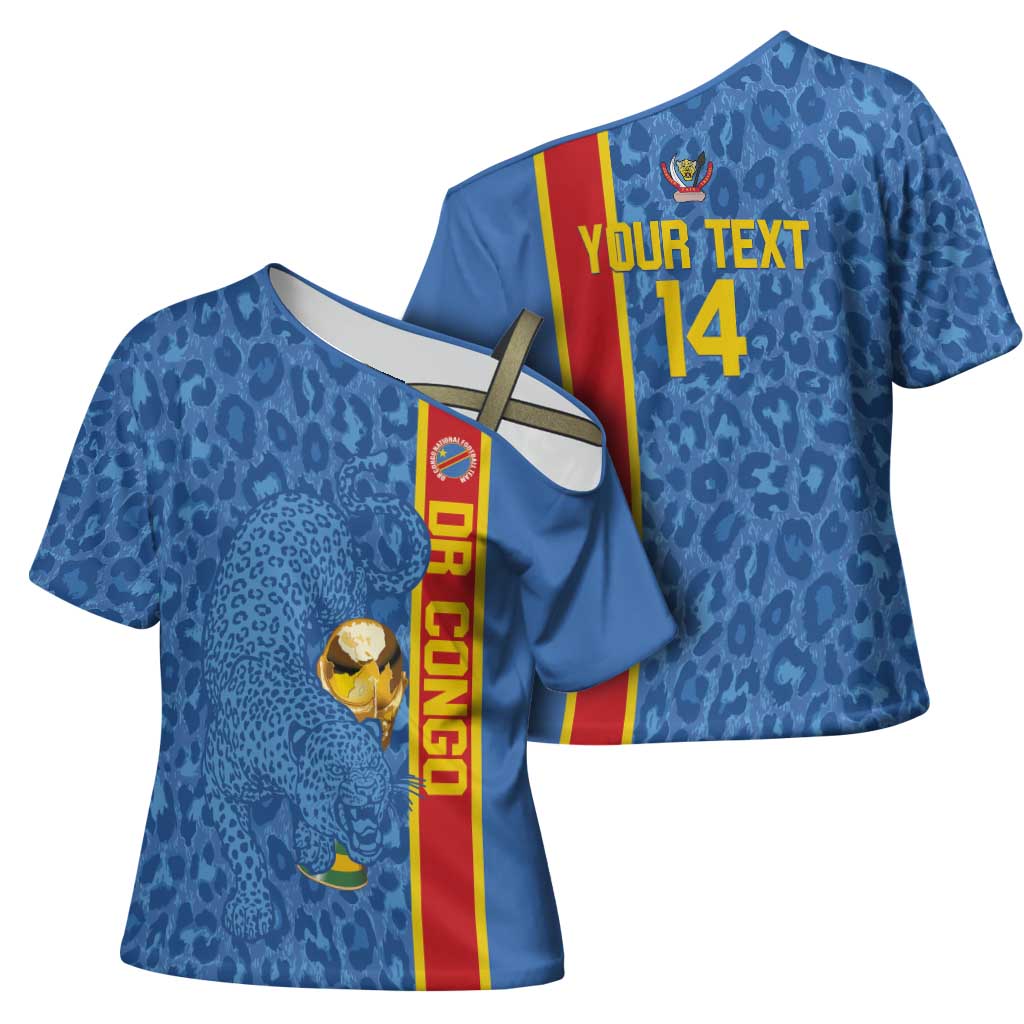 DR Congo Football Custom Cross Shoulder Shirt Come On Leopards Blue Color