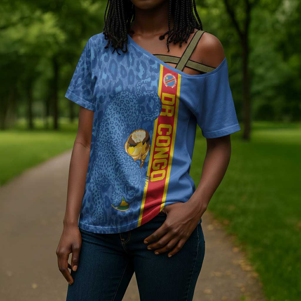 DR Congo Football Custom Cross Shoulder Shirt Come On Leopards Blue Color