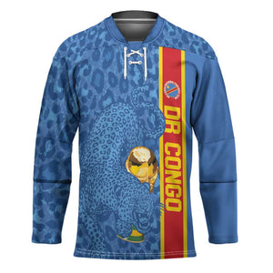 DR Congo Football Custom Hockey Jersey Come On Leopards Blue Color