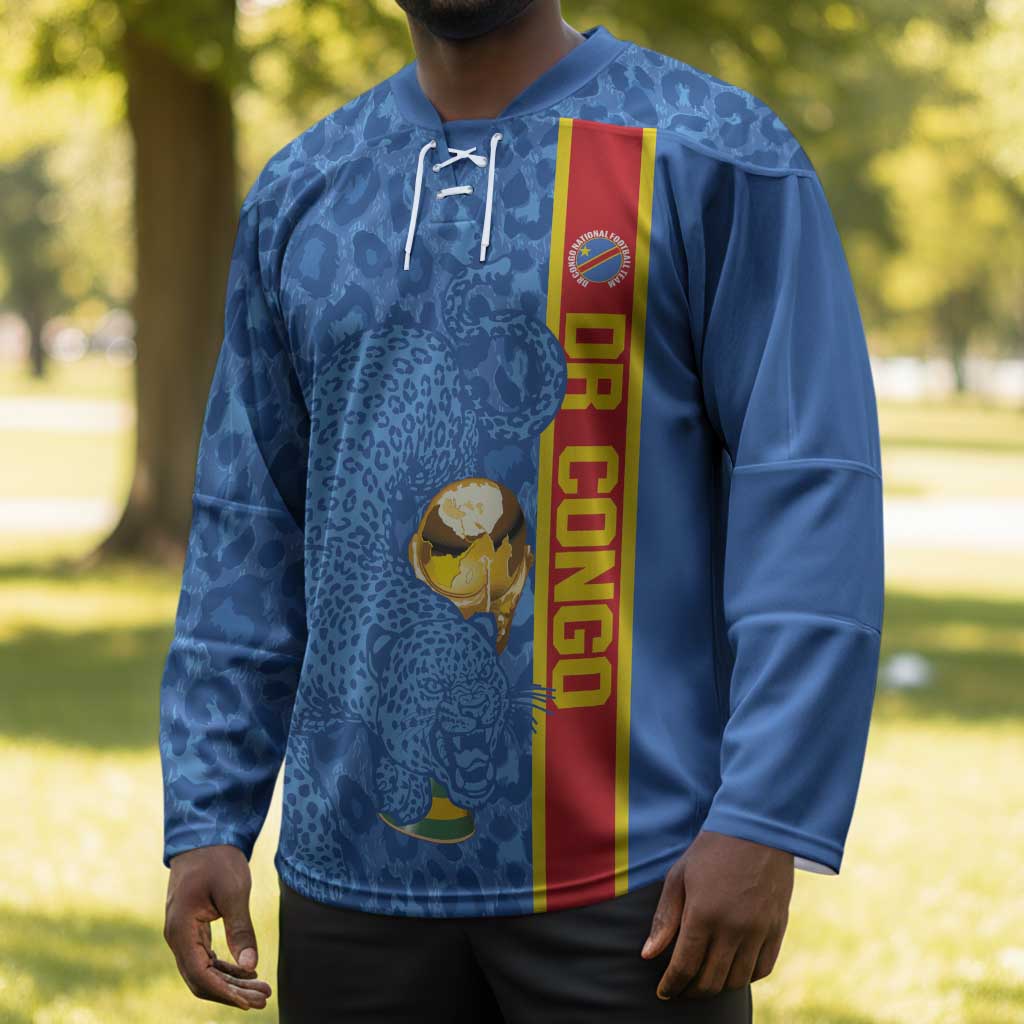 DR Congo Football Custom Hockey Jersey Come On Leopards Blue Color