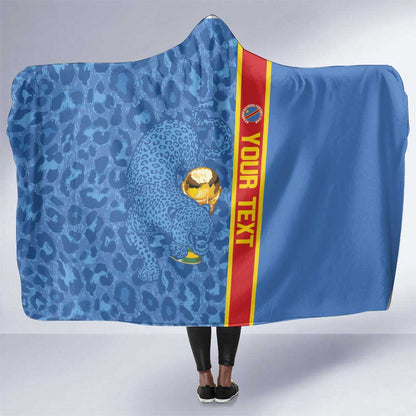 DR Congo Football Custom Hooded Blanket Come On Leopards Blue Color