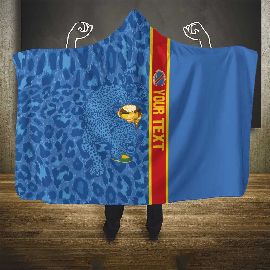 DR Congo Football Custom Hooded Blanket Come On Leopards Blue Color