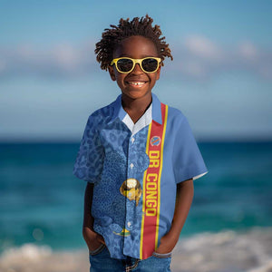 DR Congo Football Custom Kid Hawaiian Shirt Come On Leopards Blue Color