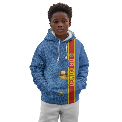 DR Congo Football Custom Kid Hoodie Come On Leopards Blue Color