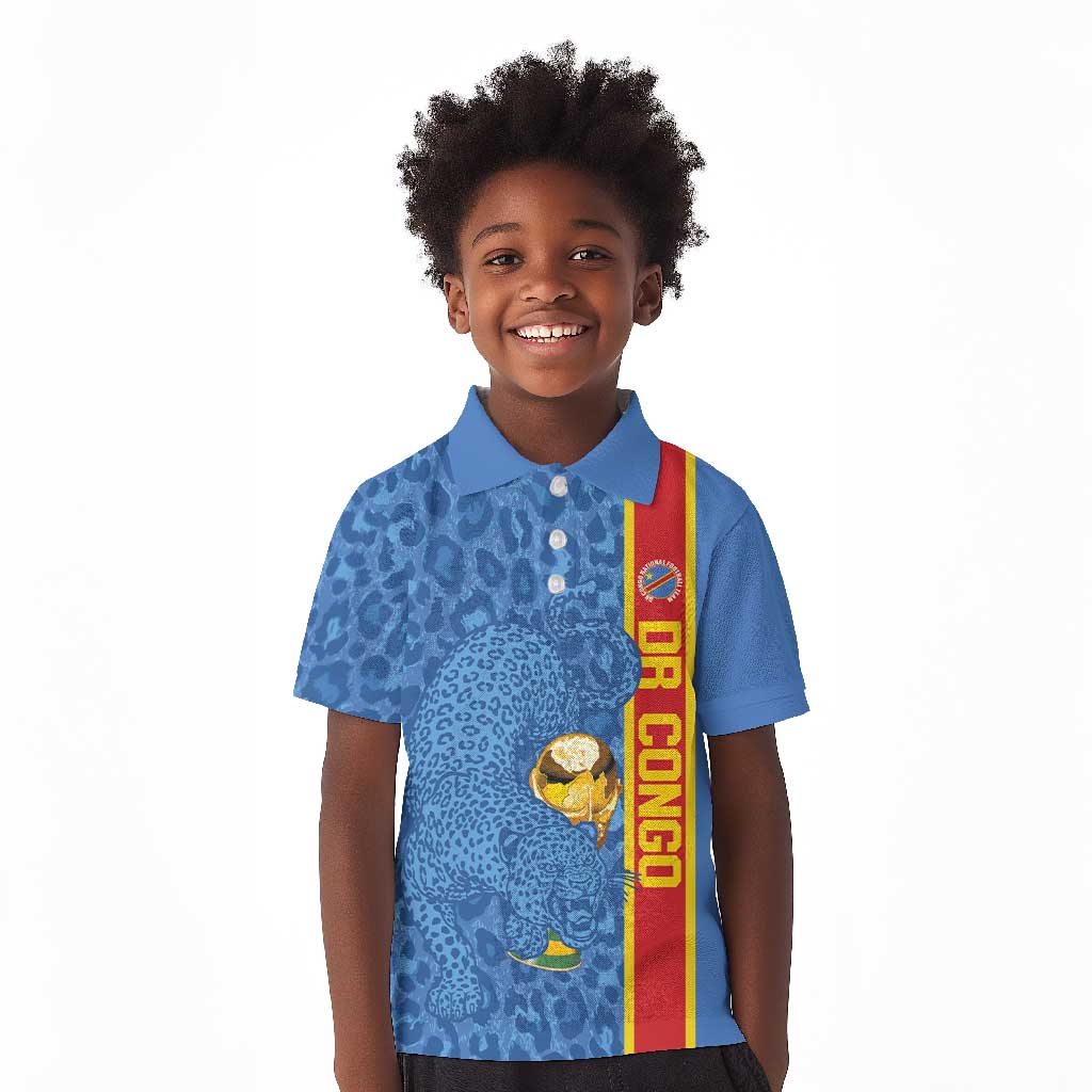 DR Congo Football Custom Kid Polo Shirt Come On Leopards Blue Color