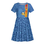 DR Congo Football Custom Kid Short Sleeve Dress Come On Leopards Blue Color