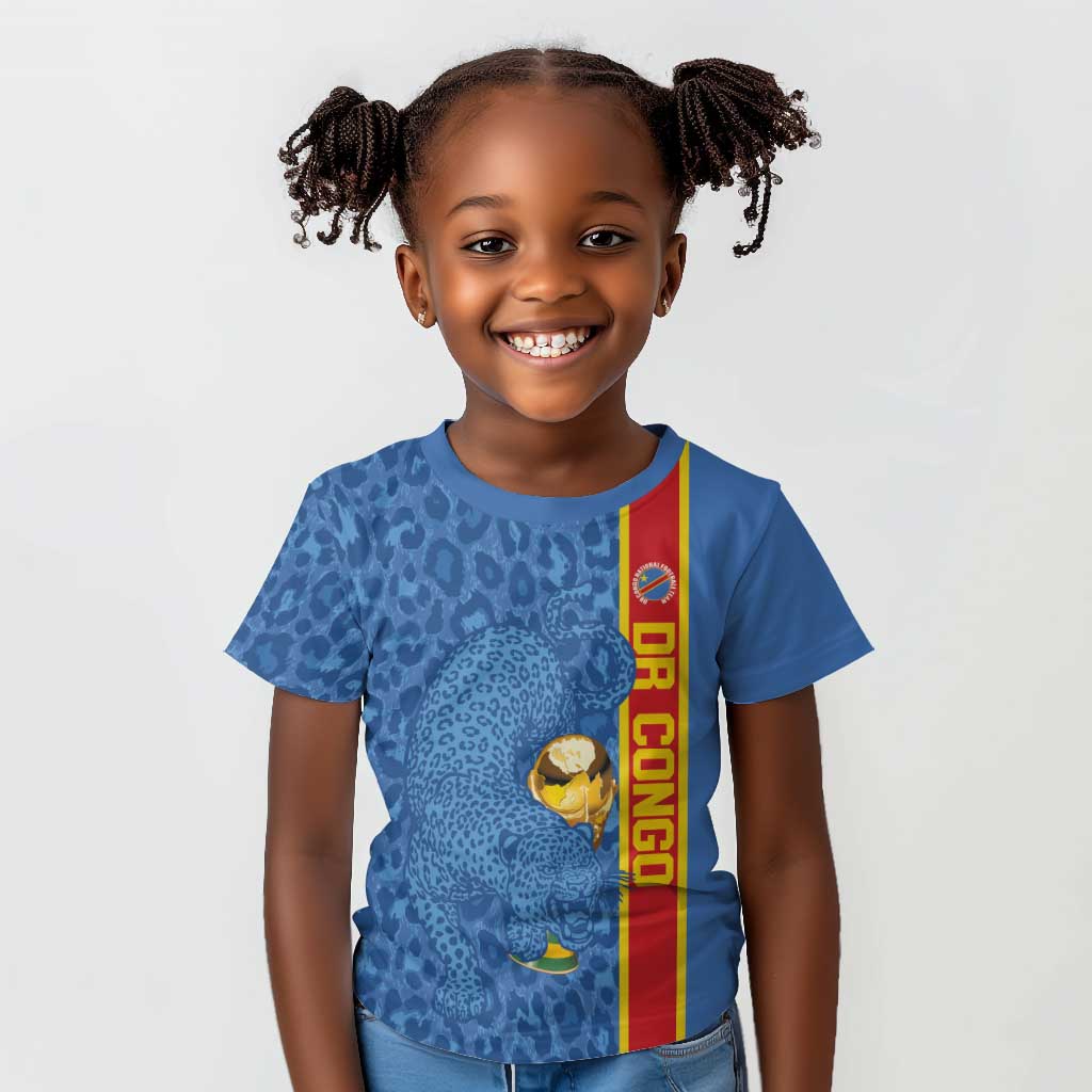 DR Congo Football Custom Kid T shirt Come On Leopards Blue Color