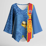 DR Congo Football Custom Kimono Sleeve Blouse Come On Leopards Blue Color