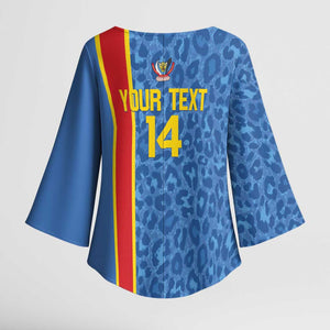 DR Congo Football Custom Kimono Sleeve Blouse Come On Leopards Blue Color