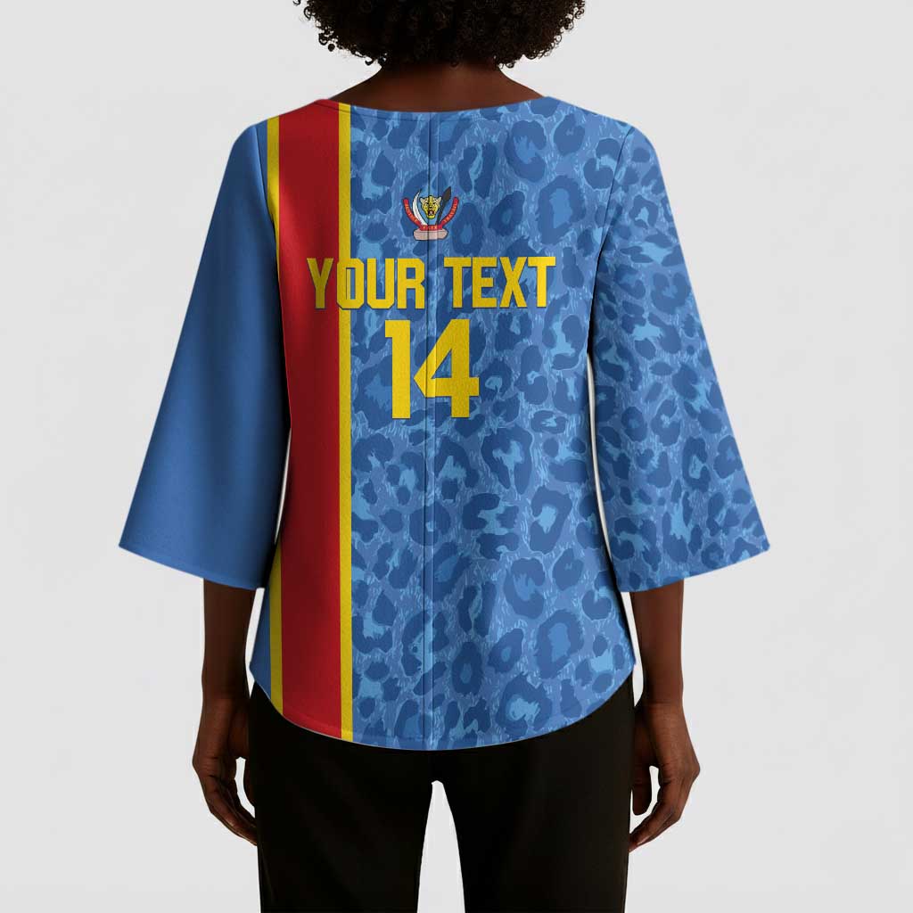 DR Congo Football Custom Kimono Sleeve Blouse Come On Leopards Blue Color