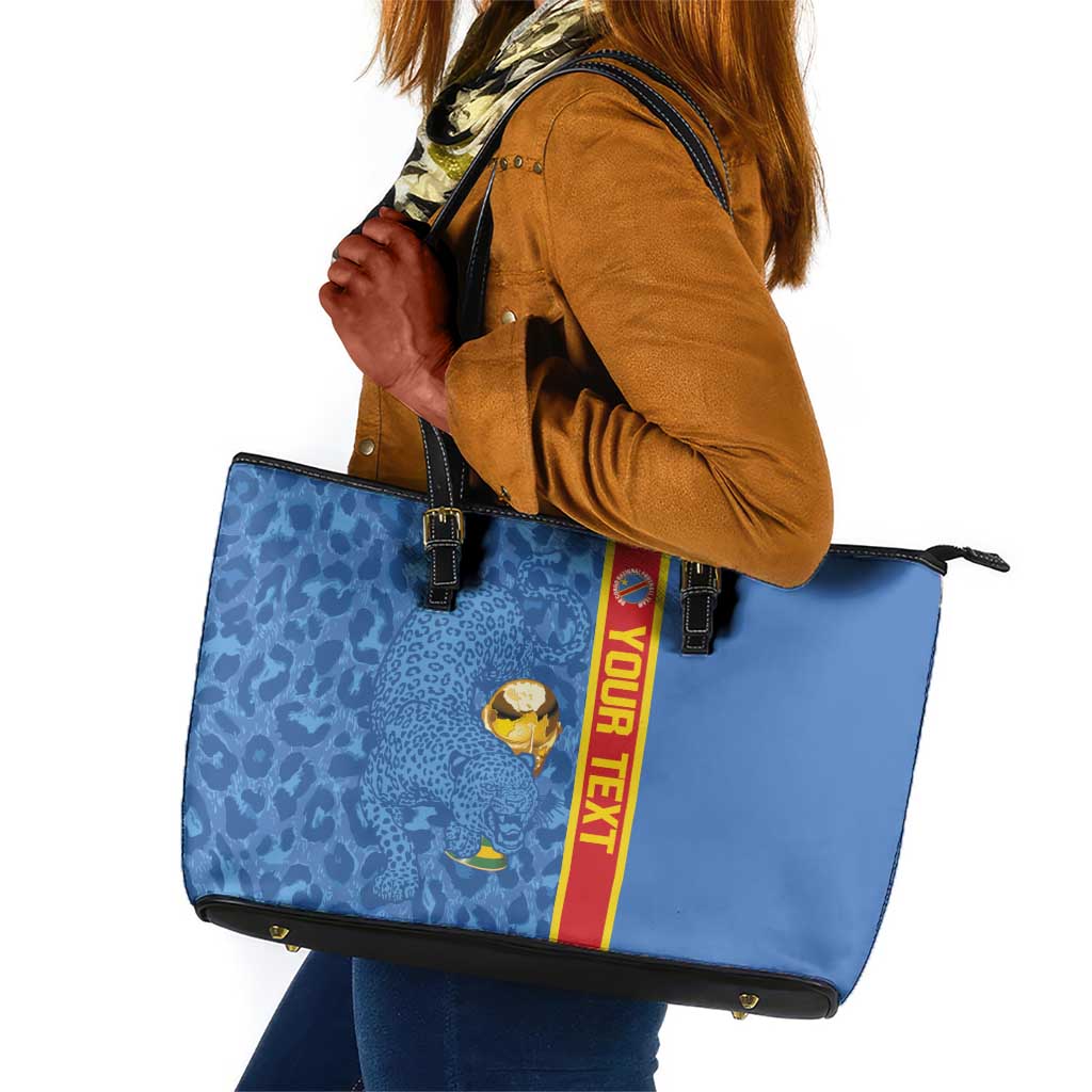 DR Congo Football Custom Leather Tote Bag Come On Leopards Blue Color