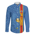 DR Congo Football Custom Long Sleeve Button Shirt Come On Leopards Blue Color