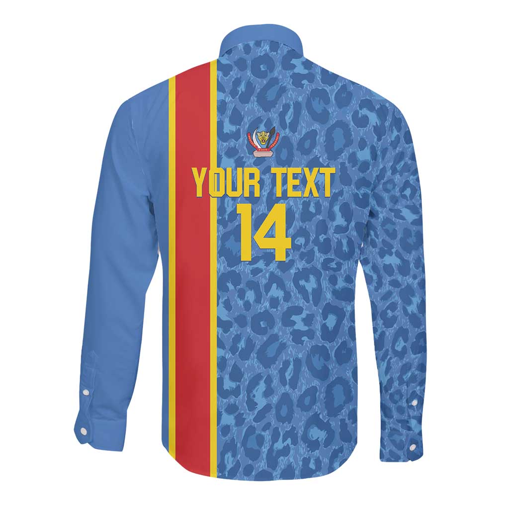 DR Congo Football Custom Long Sleeve Button Shirt Come On Leopards Blue Color