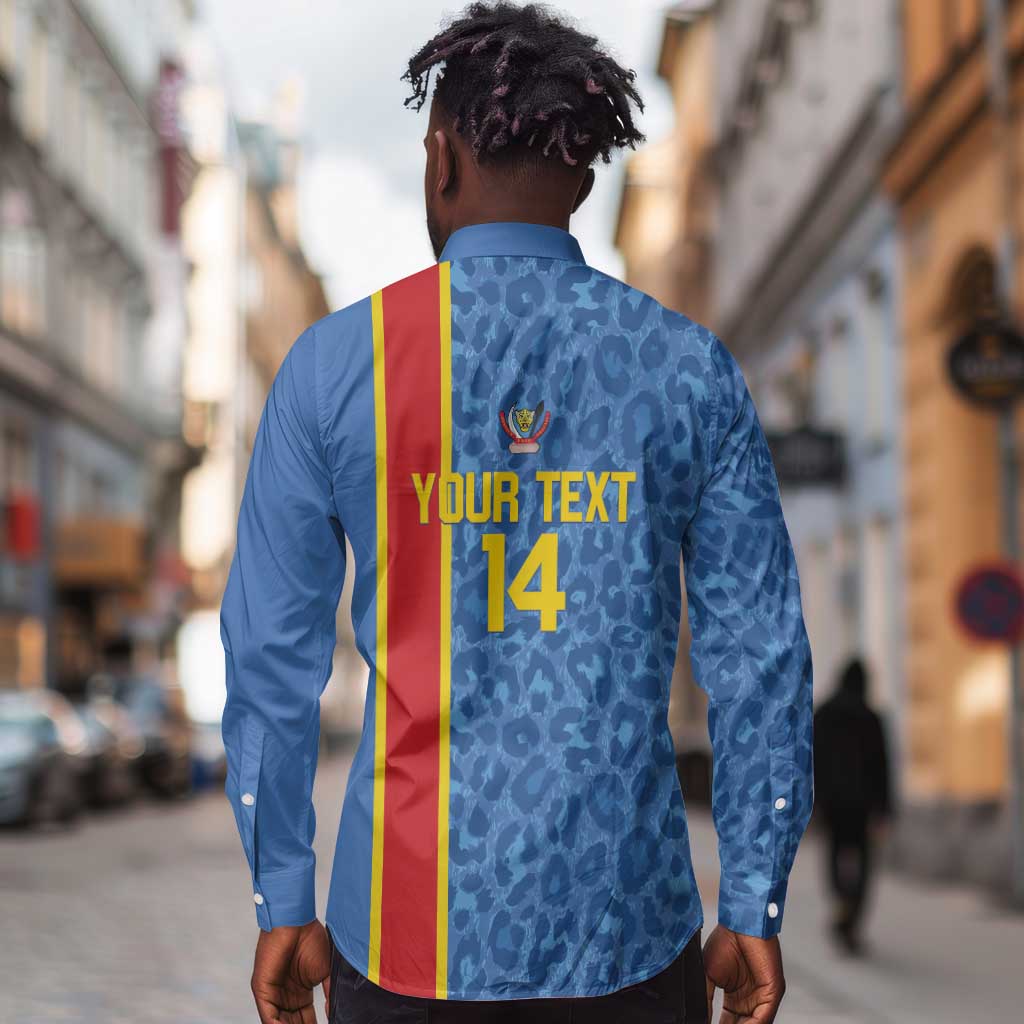 DR Congo Football Custom Long Sleeve Button Shirt Come On Leopards Blue Color