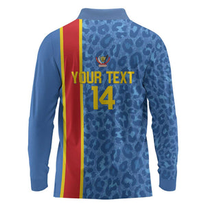 DR Congo Football Custom Long Sleeve Polo Shirt Come On Leopards Blue Color