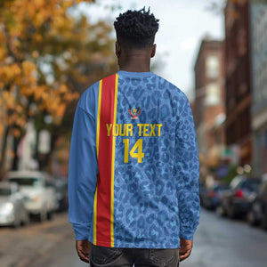 DR Congo Football Custom Long Sleeve Shirt Come On Leopards Blue Color