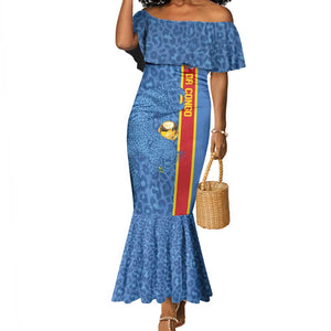 DR Congo Football Custom Mermaid Dress Come On Leopards Blue Color