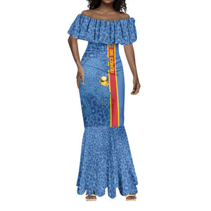 DR Congo Football Custom Mermaid Dress Come On Leopards Blue Color