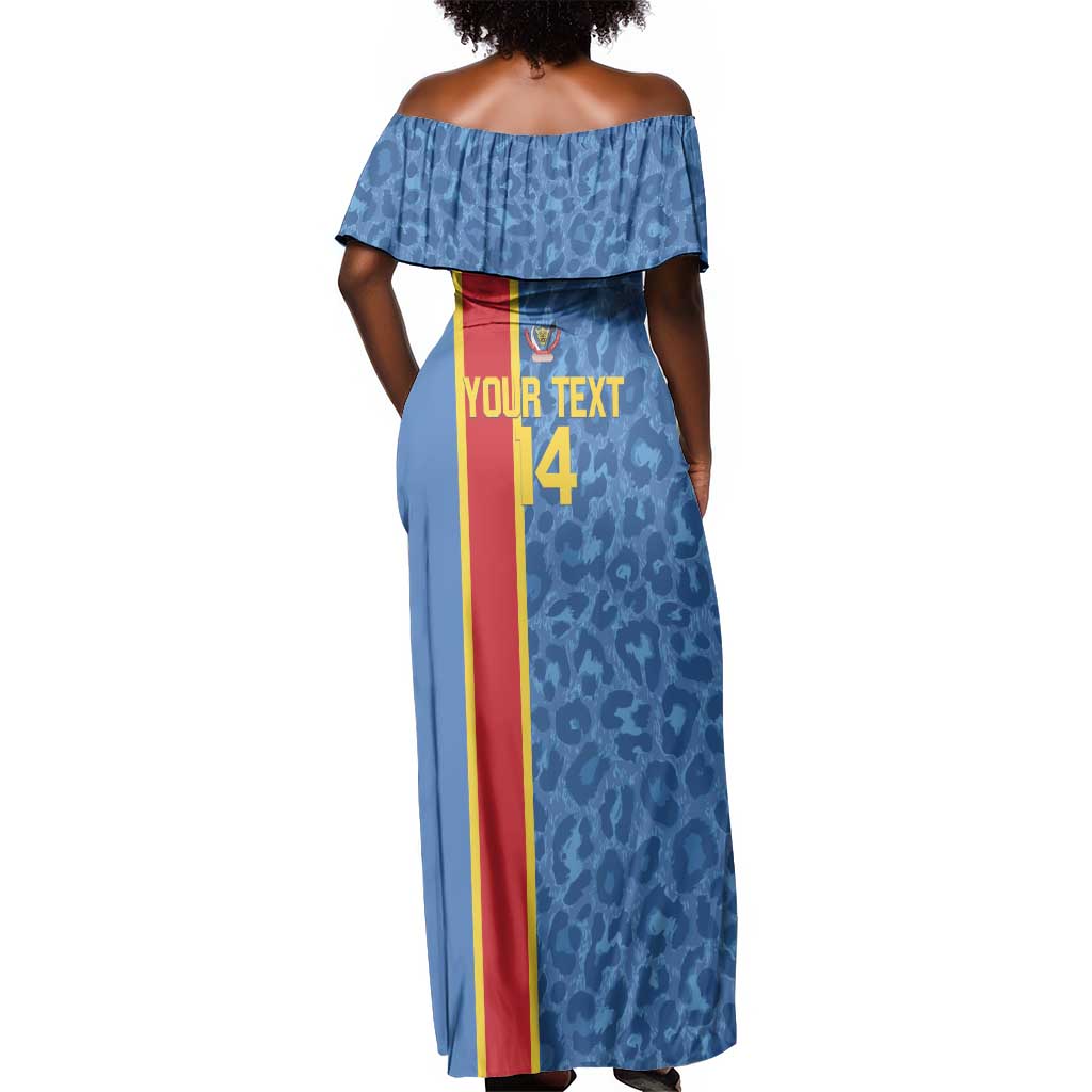DR Congo Football Custom Off Shoulder Maxi Dress Come On Leopards Blue Color