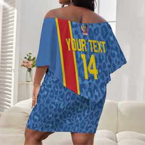 DR Congo Football Custom Off Shoulder Short Dress Come On Leopards Blue Color
