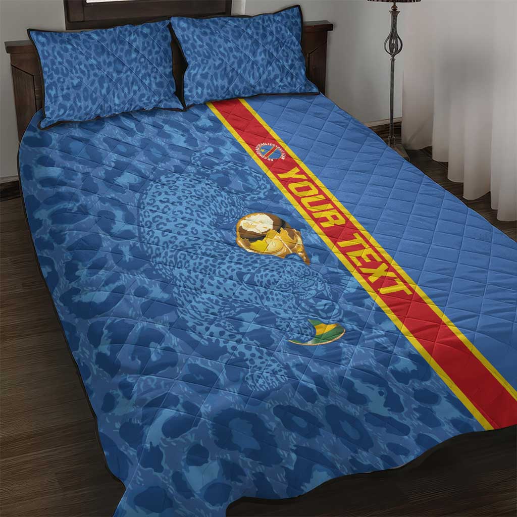 DR Congo Football Custom Quilt Bed Set Come On Leopards Blue Color