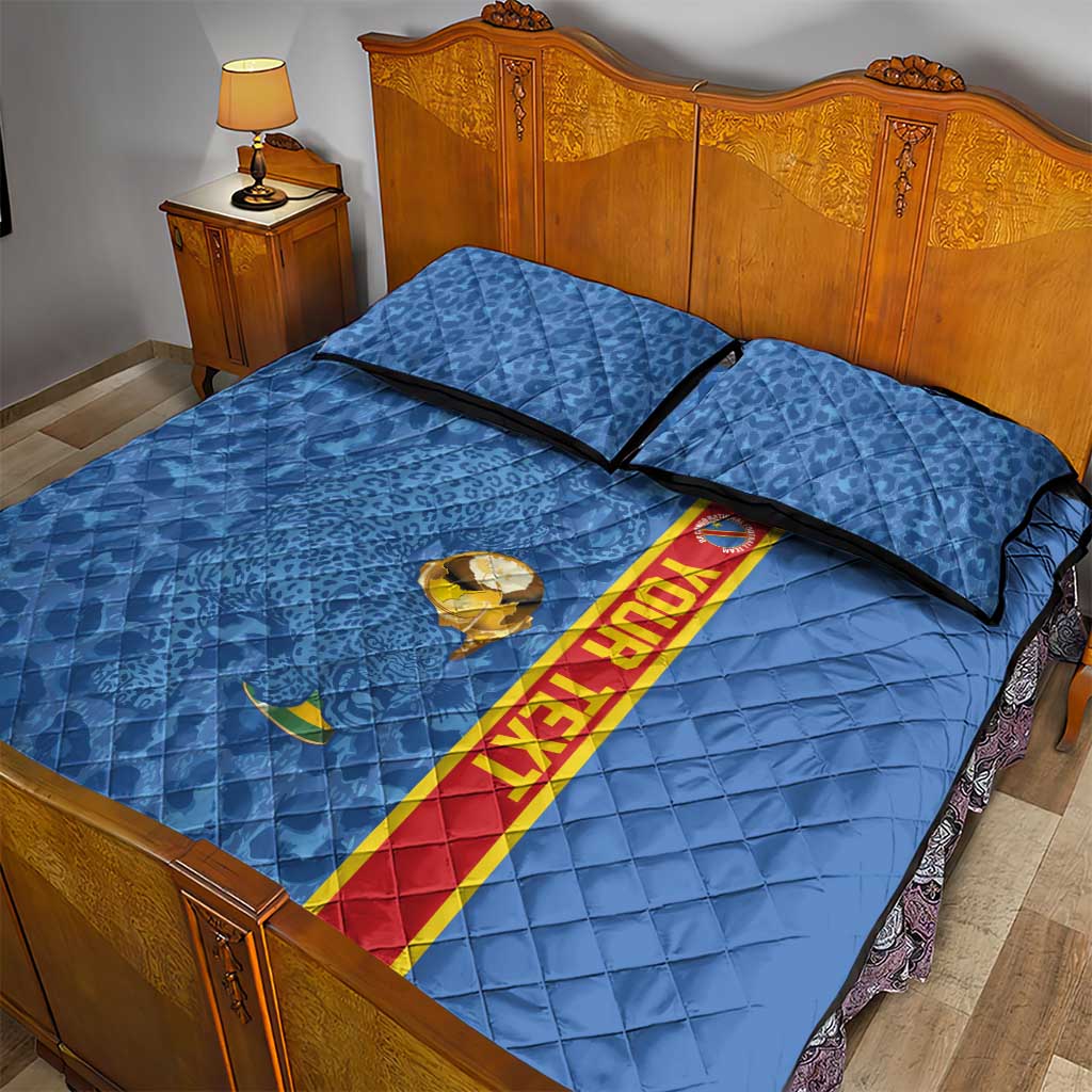 DR Congo Football Custom Quilt Bed Set Come On Leopards Blue Color
