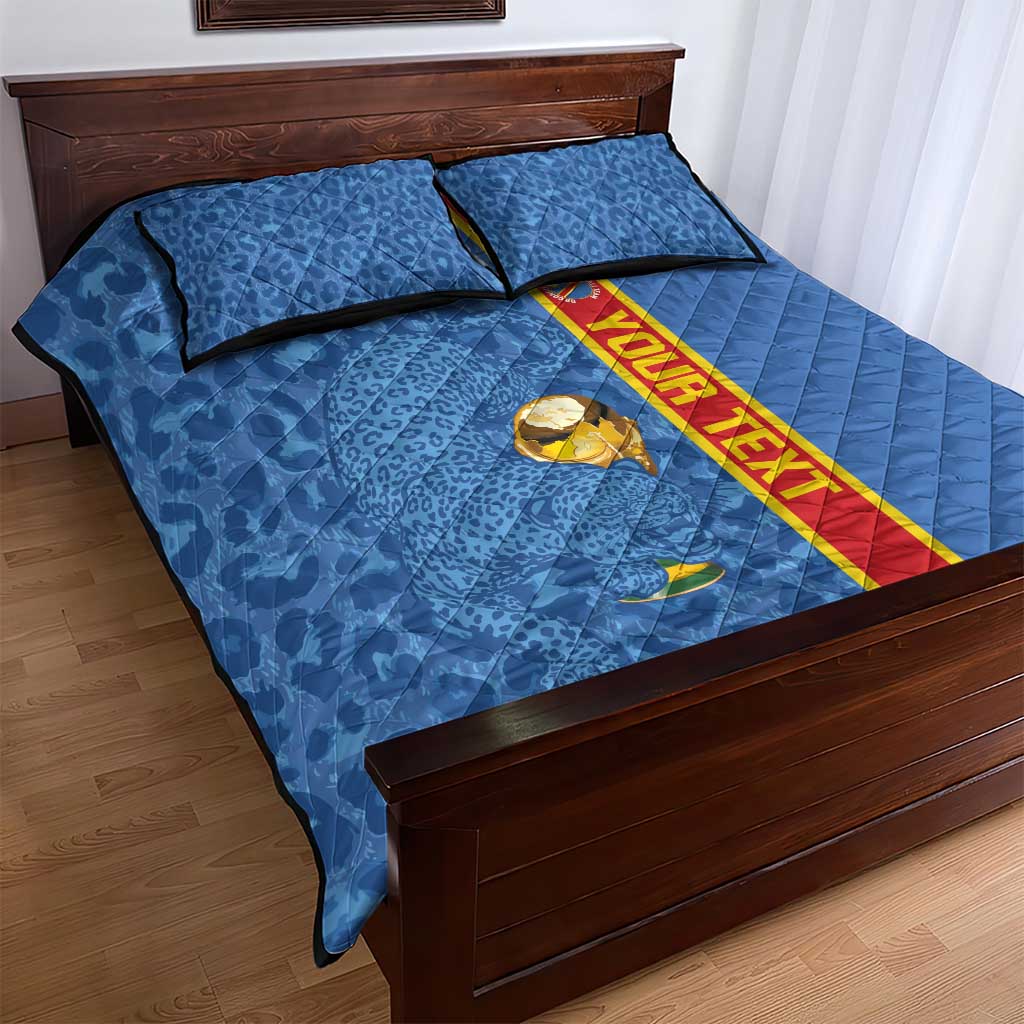 DR Congo Football Custom Quilt Bed Set Come On Leopards Blue Color