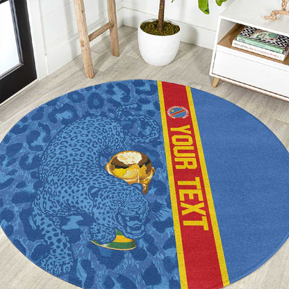 DR Congo Football Custom Round Carpet Come On Leopards Blue Color