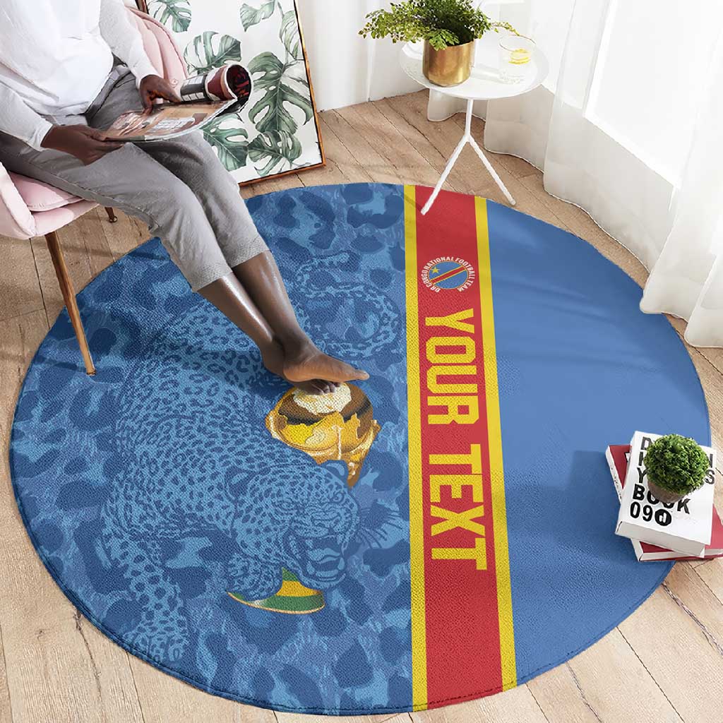 DR Congo Football Custom Round Carpet Come On Leopards Blue Color