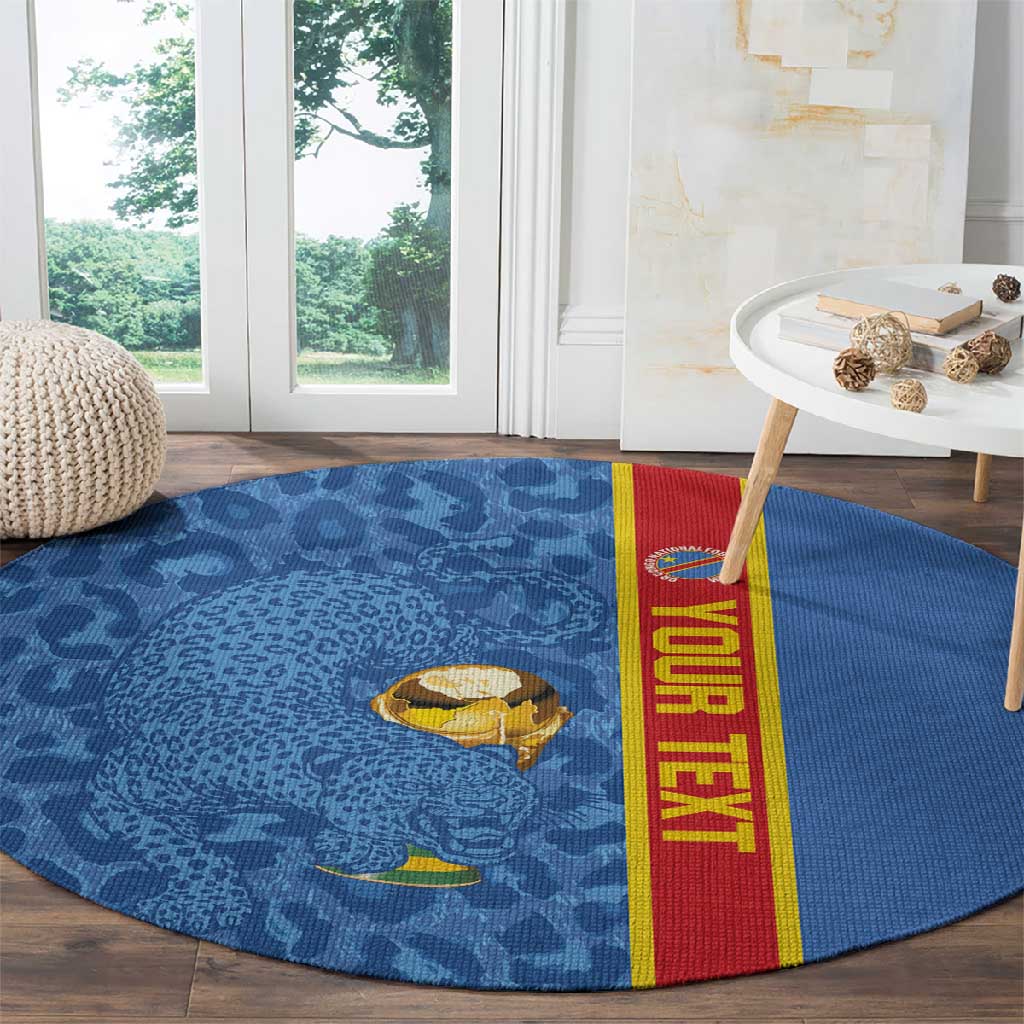 DR Congo Football Custom Round Carpet Come On Leopards Blue Color