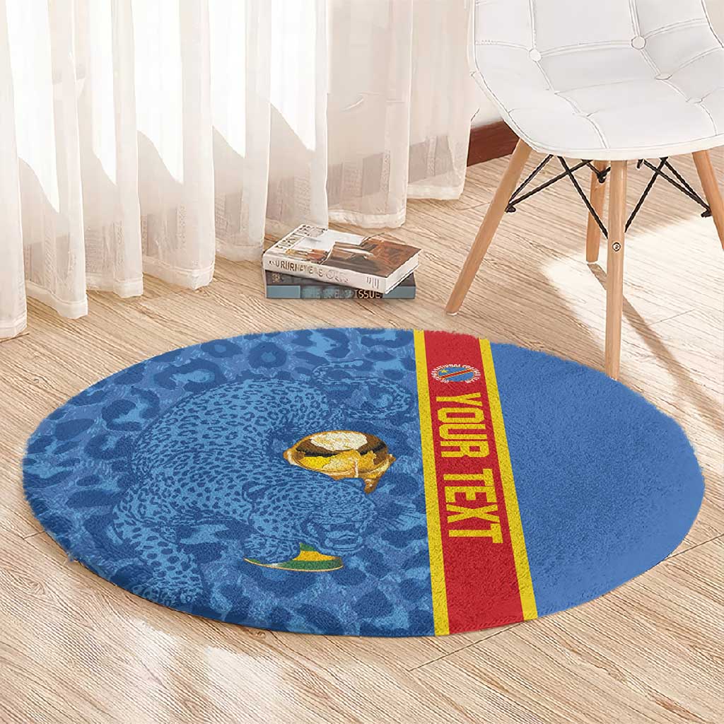 DR Congo Football Custom Round Carpet Come On Leopards Blue Color