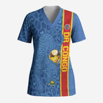 DR Congo Football Custom Scrub Top Come On Leopards Blue Color