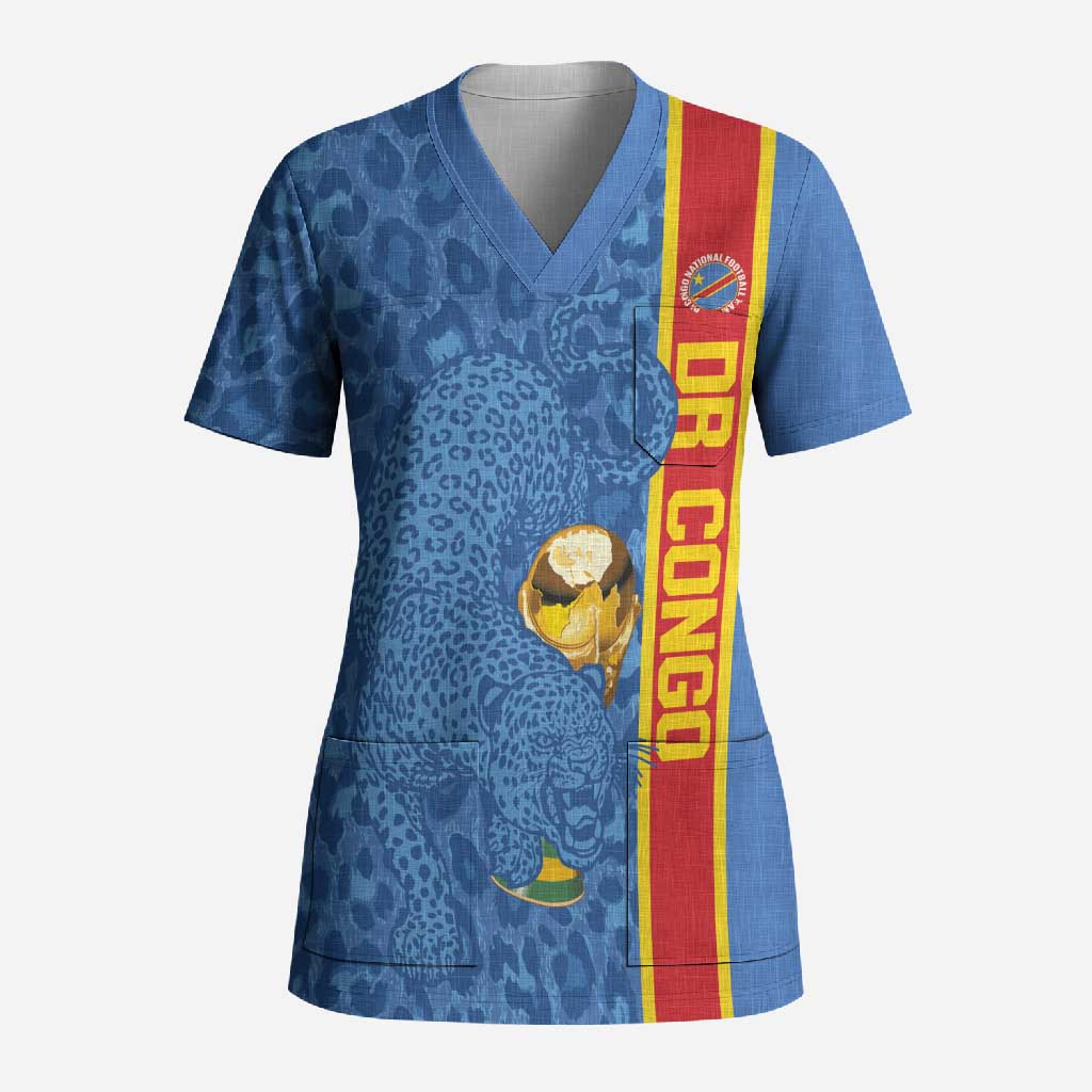 DR Congo Football Custom Scrub Top Come On Leopards Blue Color