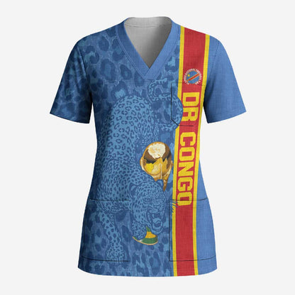 DR Congo Football Custom Scrub Top Come On Leopards Blue Color