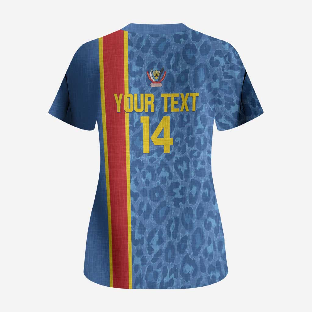 DR Congo Football Custom Scrub Top Come On Leopards Blue Color
