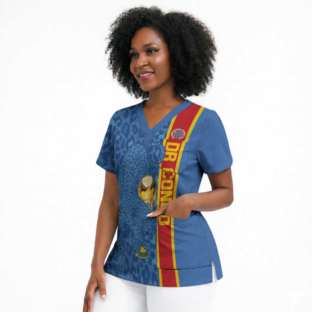 DR Congo Football Custom Scrub Top Come On Leopards Blue Color