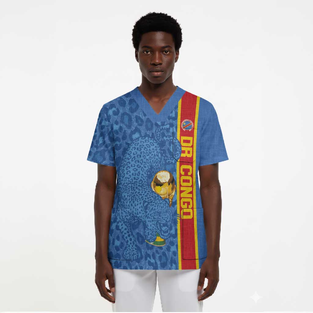 DR Congo Football Custom Scrub Top Come On Leopards Blue Color