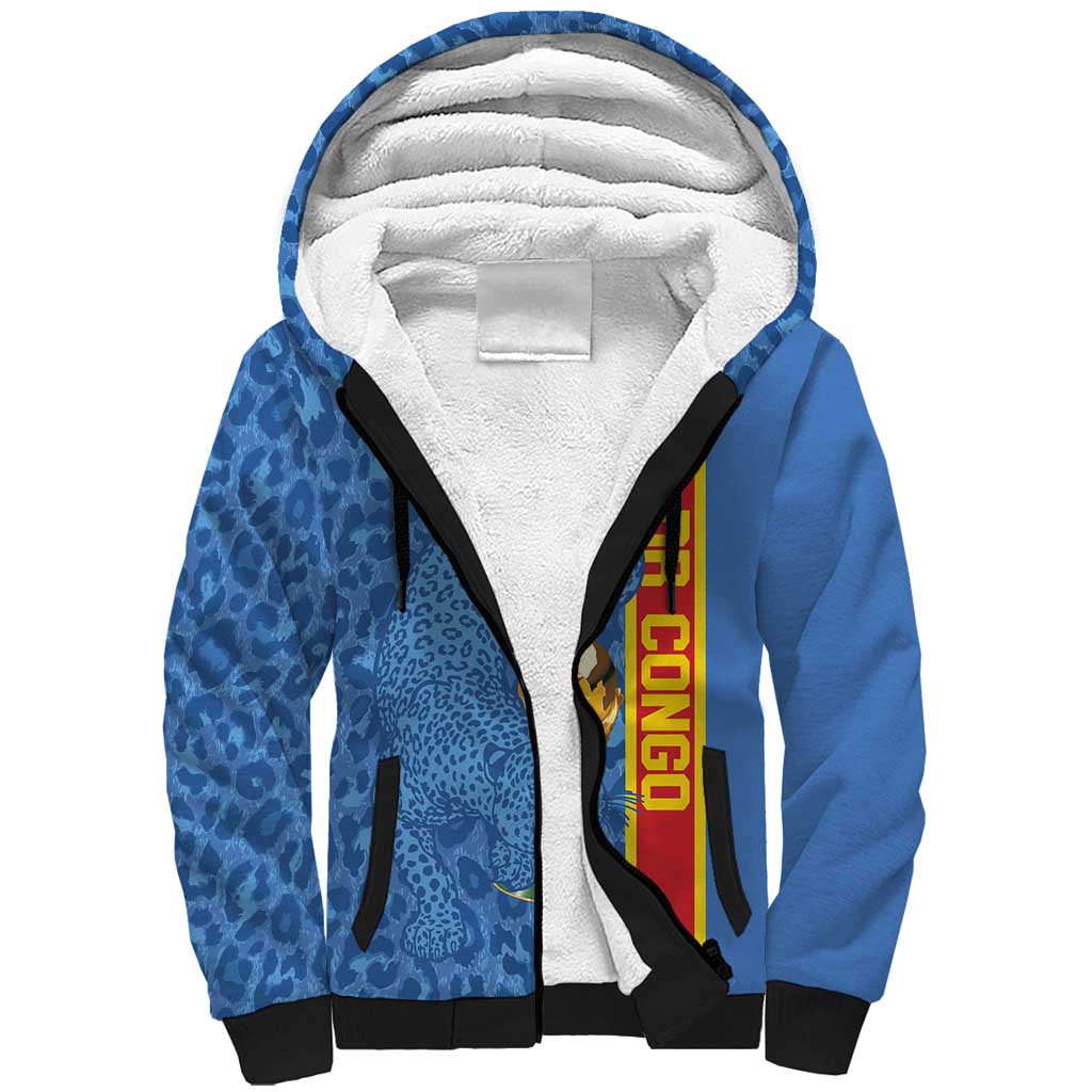 DR Congo Football Custom Sherpa Hoodie Come On Leopards Blue Color