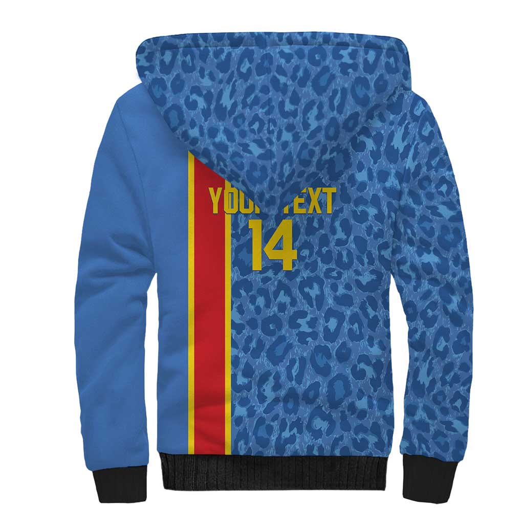 DR Congo Football Custom Sherpa Hoodie Come On Leopards Blue Color