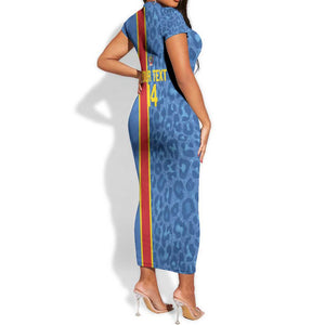 DR Congo Football Custom Short Sleeve Bodycon Dress Come On Leopards Blue Color