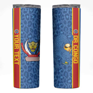 DR Congo Football Custom Skinny Tumbler Come On Leopards Blue Color