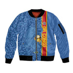DR Congo Football Custom Sleeve Zip Bomber Jacket Come On Leopards Blue Color