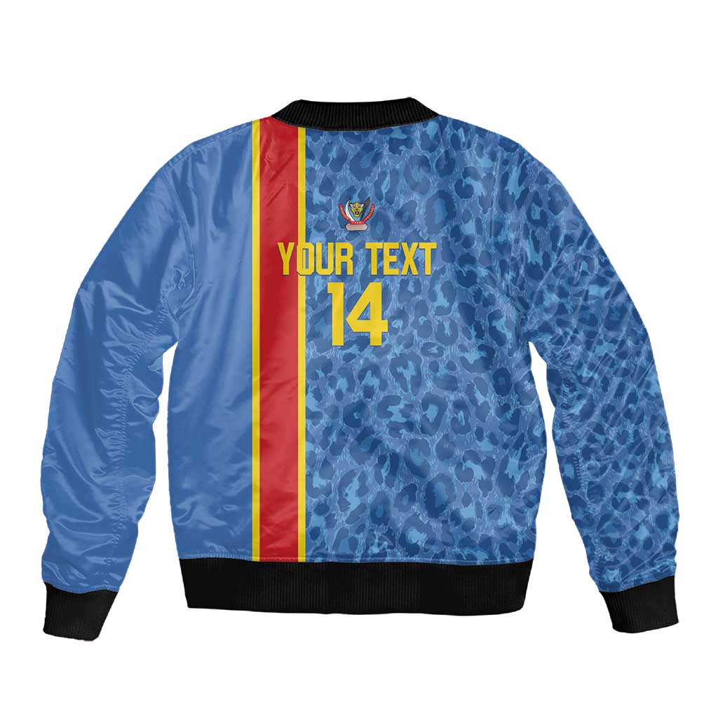 DR Congo Football Custom Sleeve Zip Bomber Jacket Come On Leopards Blue Color