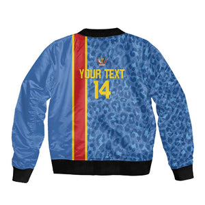 DR Congo Football Custom Sleeve Zip Bomber Jacket Come On Leopards Blue Color