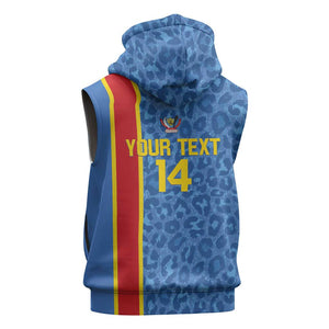 DR Congo Football Custom Sleeveless Hoodie Come On Leopards Blue Color