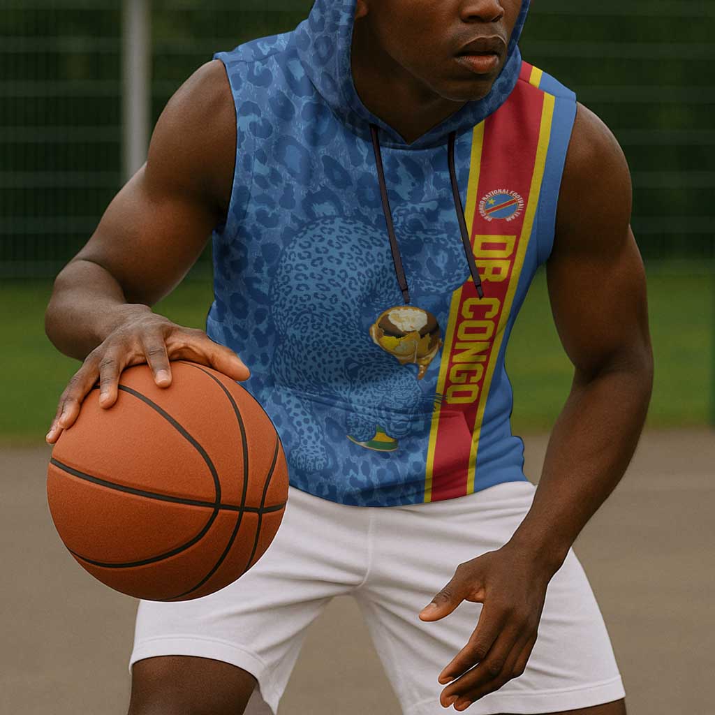 DR Congo Football Custom Sleeveless Hoodie Come On Leopards Blue Color