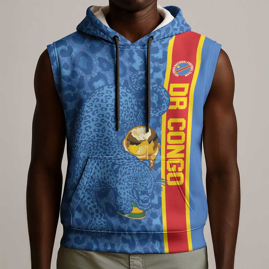 DR Congo Football Custom Sleeveless Hoodie Come On Leopards Blue Color