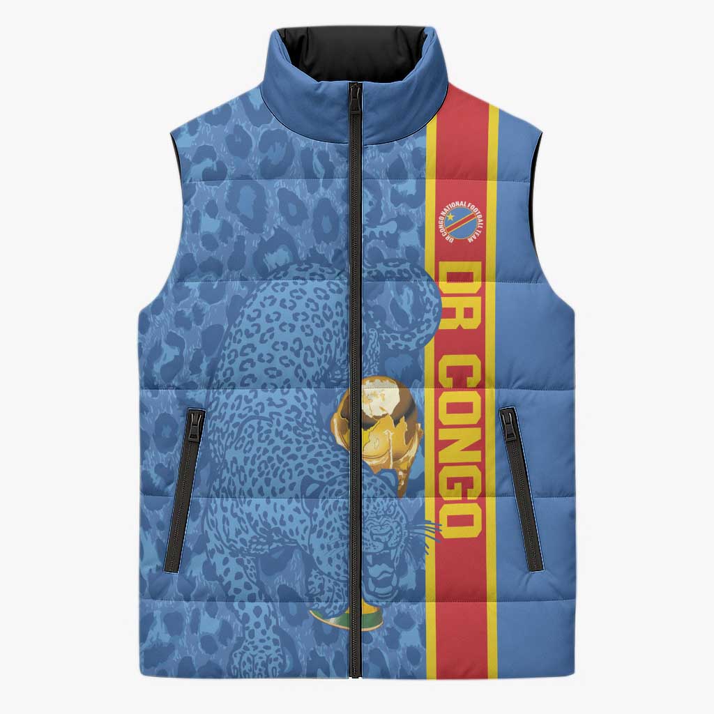 DR Congo Football Custom Sleeveless Puffer Jacket Come On Leopards Blue Color